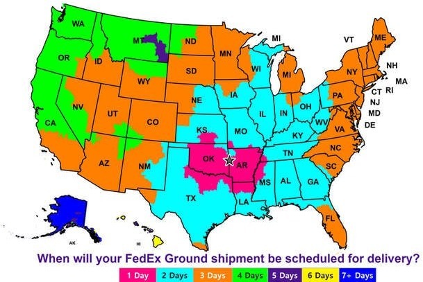 FedEx Ground transit times from Van Buren, Arkansas