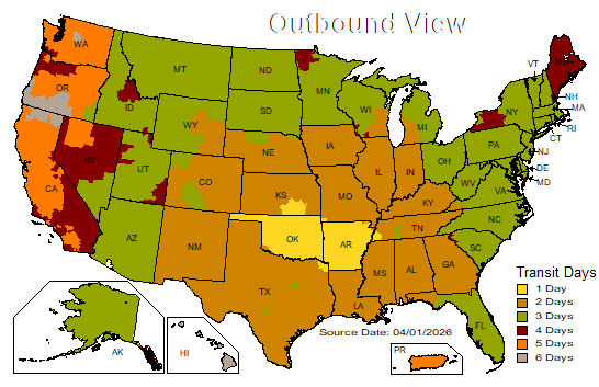 UPS Ground transit times from Van Buren, Arkansas